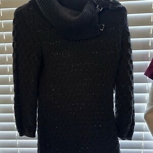Chic Black Knit Sweater with Buckle Detail
